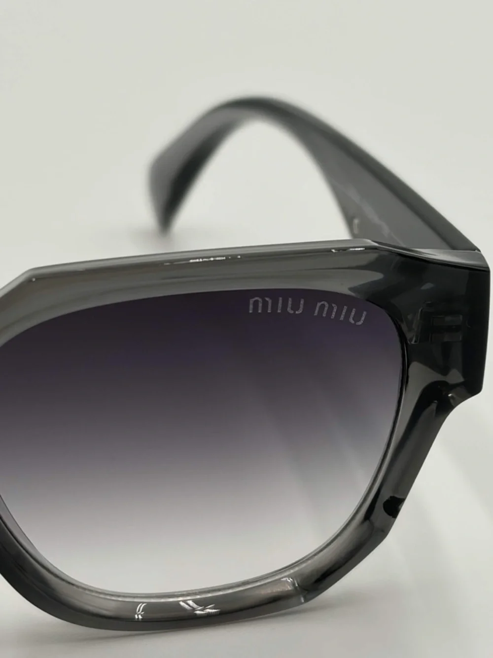 Miu Miu Translucent Smoke Frame Sunglasses with Gradient Lenses - Picture 2 of 5